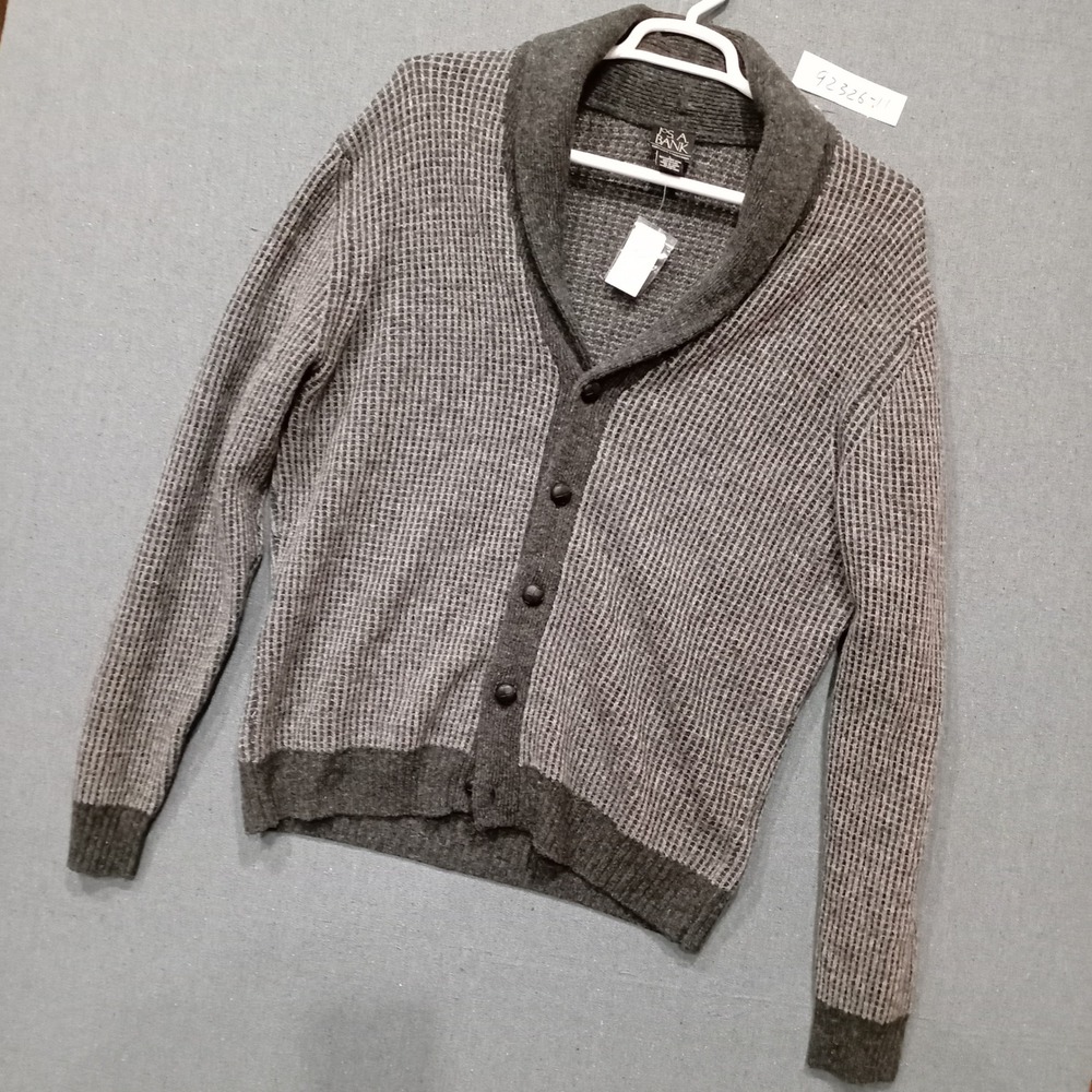 Jos A Bank Mens Charcoal Gray Lambswool Waffle Knit Shawl Collar Cardigan Large